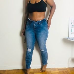 High waisted folded jeans